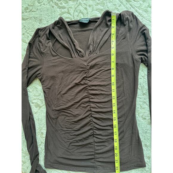 Bebe Y2K Chocolate Brown Ruched Cutout Long Sleeve Top Women’s Medium - Picture 4 of 6